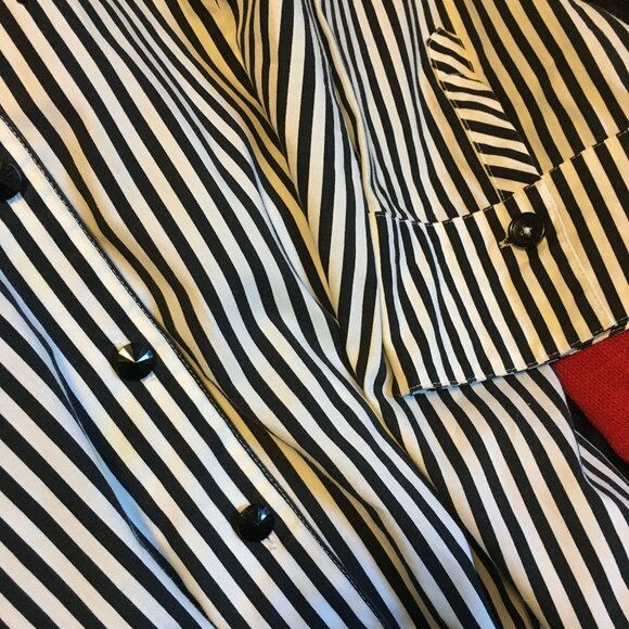 Gothic Beetlejuice Striped Button Down Rhinestone Shirt - Picture 8 of 16